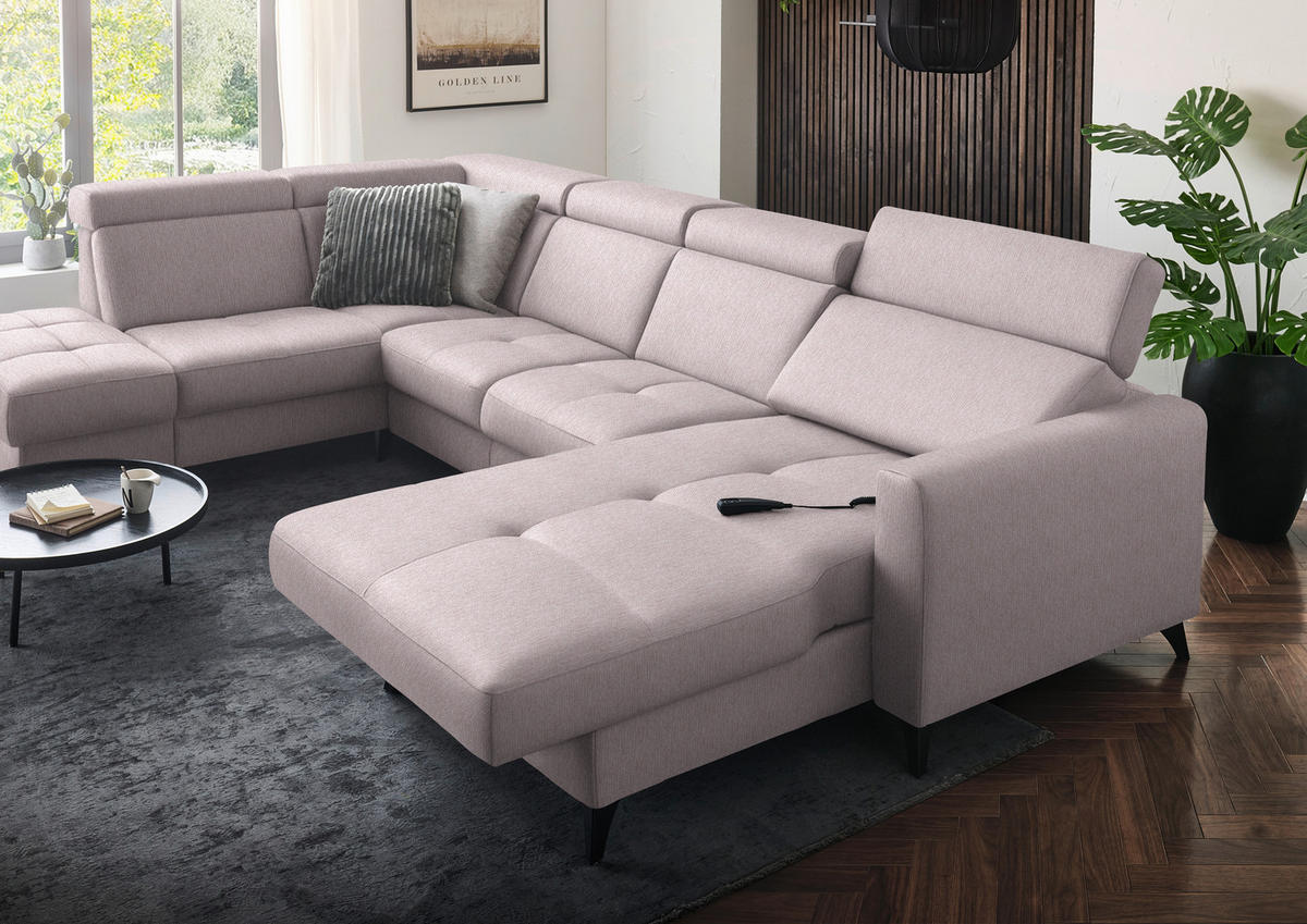 WOHNLANDSCHAFT Flachgewebe Altrosa  - Schwarz/Altrosa, Konventionell, Textil/Metall (215/333/174cm) - Beldomo System