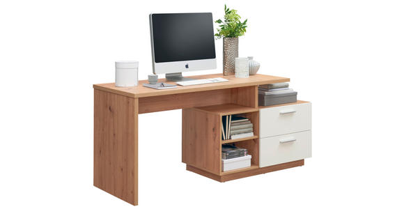 SCHREIBTISCH 166/65/75 cm in Weiß, Eiche Artisan - Silberfarben/Weiß, KONVENTIONELL, Holzwerkstoff/Kunststoff (166/65/75cm) - Xora