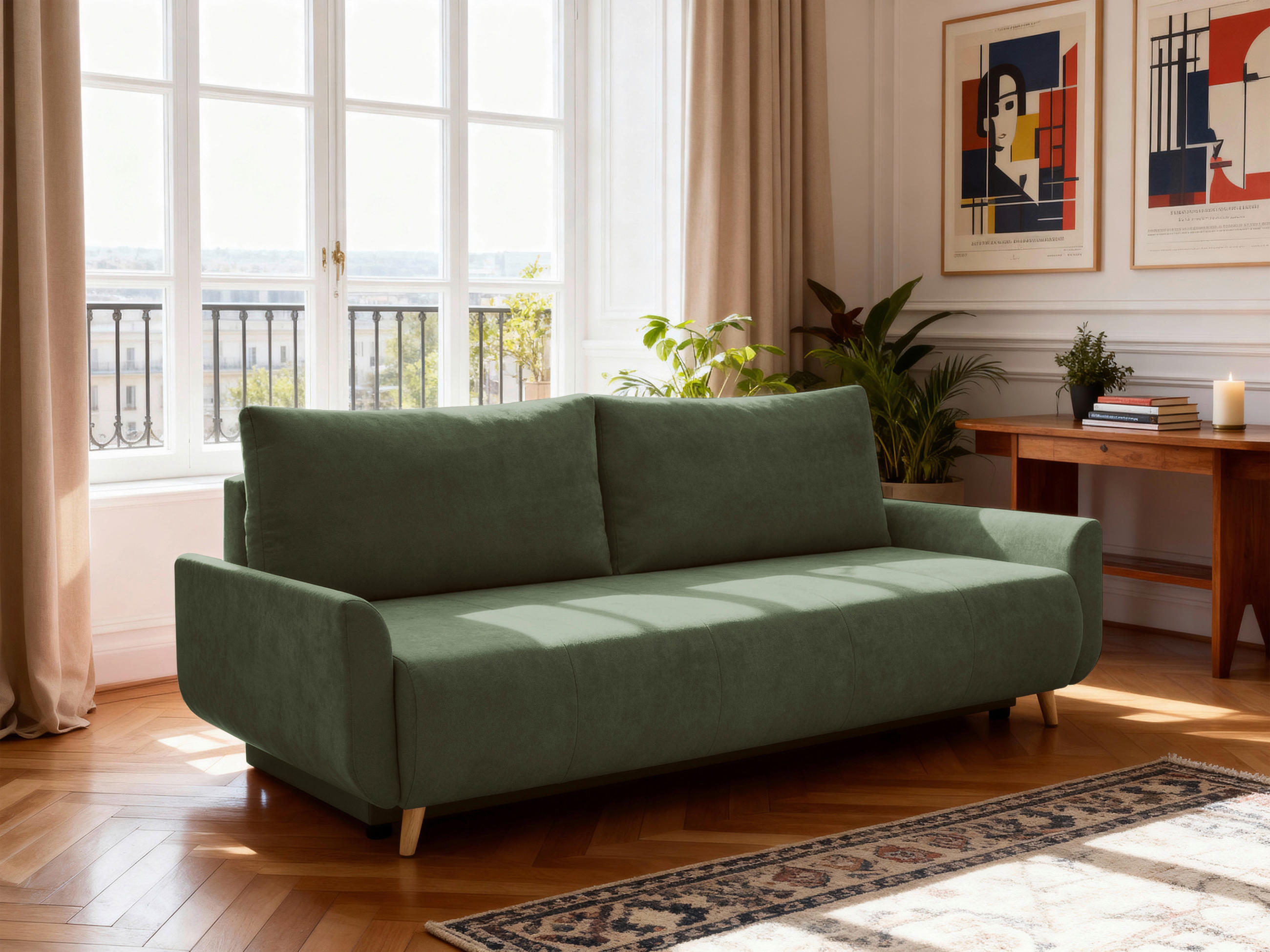 SCHLAFSOFA DUO Mikrofaser Grün  inkl. Rückenkissen, Bettkasten, Schlaffunktion, Rücken echt  - Naturfarben/Grün, Design, Textil (218/90/110cm) - P & B