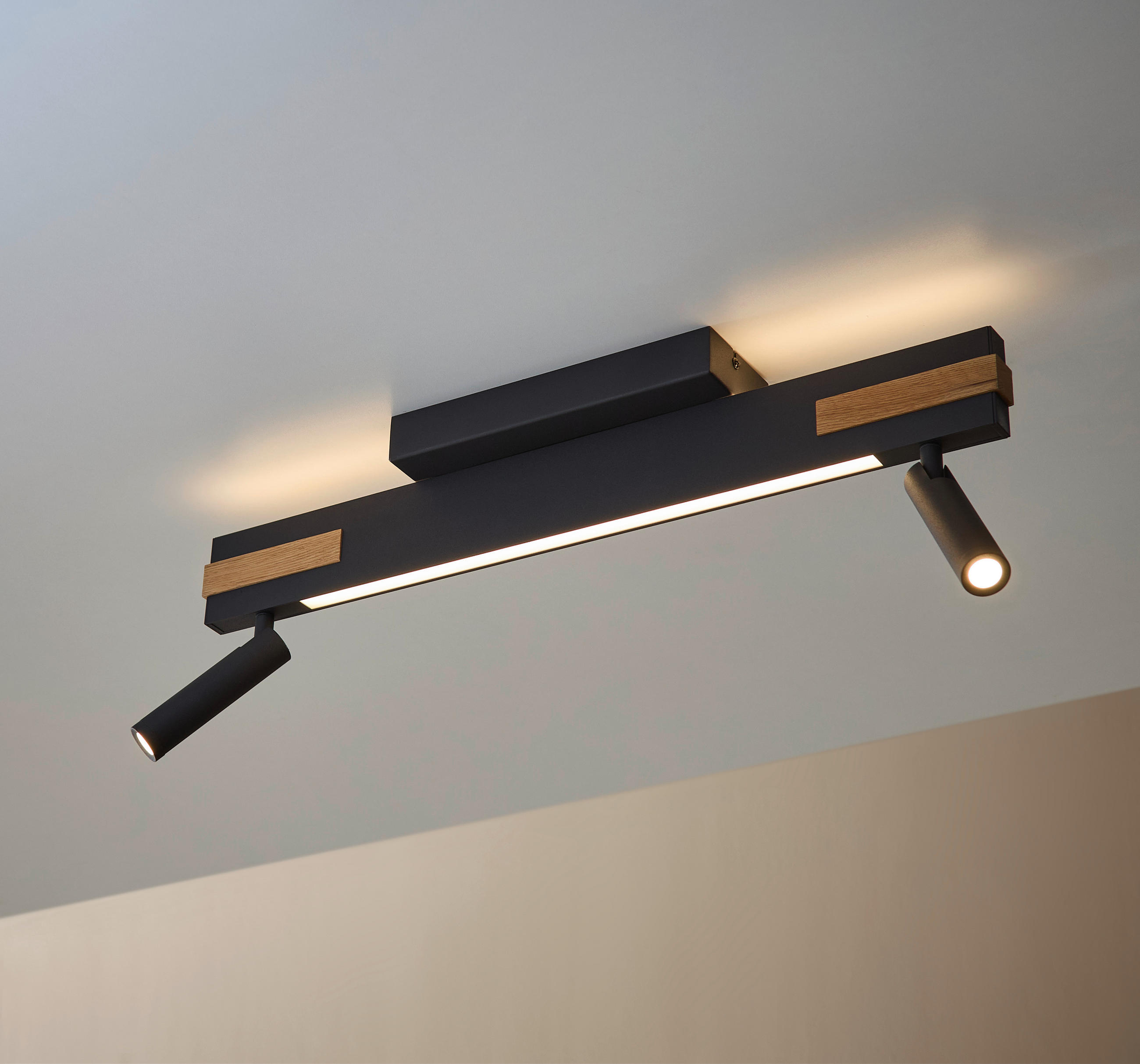 LED-DECKENSTRAHLER   - Eiche Bianco/Schwarz, Natur, Holz/Metall (15/2/60cm) - Brilliant