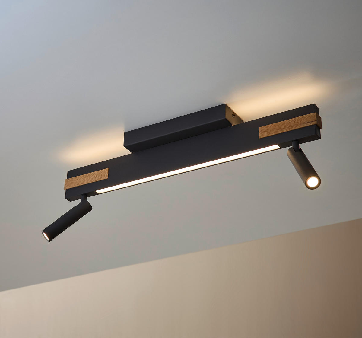 LED-DECKENSTRAHLER - Eiche Bianco/Schwarz, Natur, Holz/Metall (15/2/60cm) - Brilliant