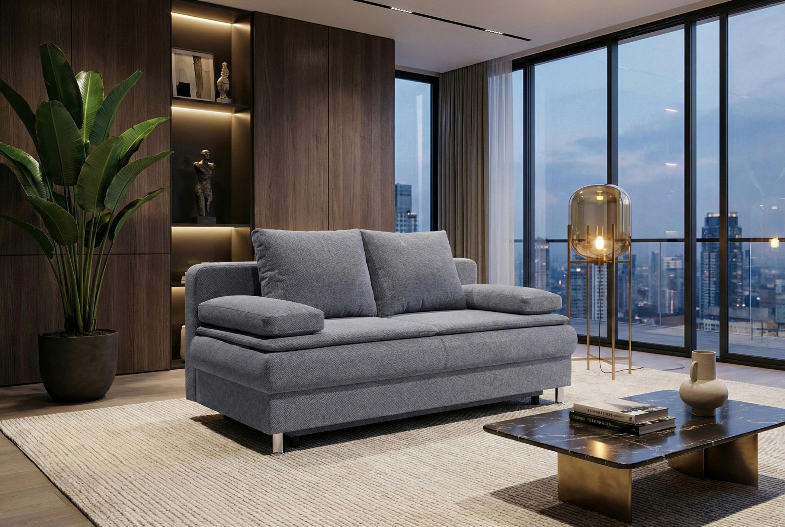 SCHLAFSOFA  in Webstoff Grau  - Chromfarben/Schwarz, Design, Holzwerkstoff/Kunststoff (200/92/90cm) - P & B