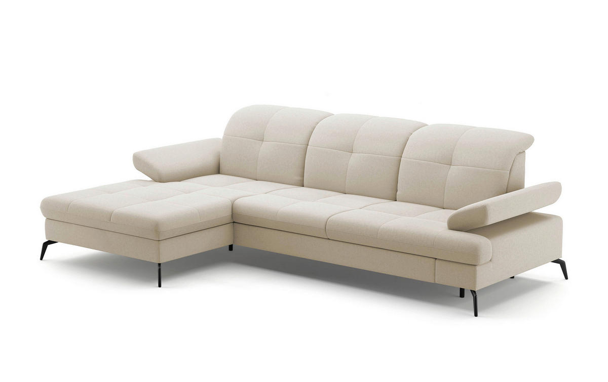 ECKSOFA Creme Flachgewebe  - Creme/Schwarz, KONVENTIONELL, Textil/Metall (185/279cm) - Sit & More