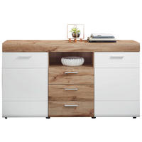 KOMMODE Lyon Weiss, Eichefarben  160/87/44 cm  - Weiss/Eichefarben, Konventionell, Holzwerkstoff/Kunststoff (160/87/44cm) - Xora