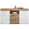 KOMMODE Lyon Lyon Weiß, Eichefarben  160/87/44 cm  - Eichefarben/Silberfarben, KONVENTIONELL, Holzwerkstoff/Kunststoff (160/87/44cm) - Xora