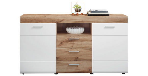 KOMMODE Lyon Lyon Weiß, Eichefarben  160/87/44 cm  - Eichefarben/Silberfarben, KONVENTIONELL, Holzwerkstoff/Kunststoff (160/87/44cm) - Xora