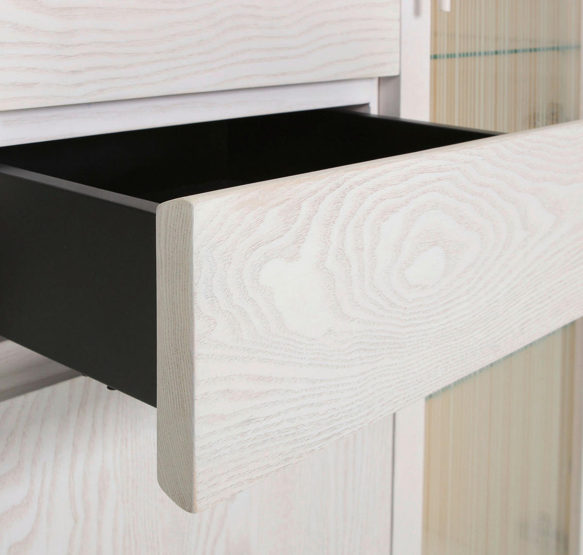 VITRINE  in furniert, massiv Esche Weiß  - Eschefarben/Schwarz, MODERN, Glas/Holz (80/190/43cm) - Lomoco