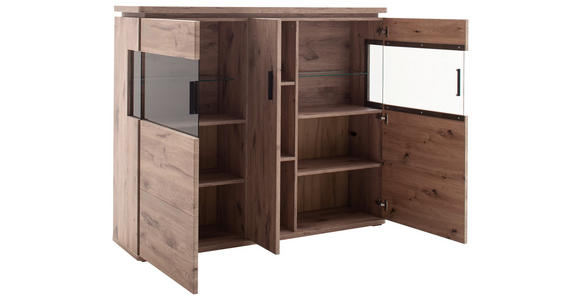 HIGHBOARD Eiche dunkel 150/124/38 cm - Eiche dunkel/Anthrazit, KONVENTIONELL, Glas/Holzwerkstoff (150/124/38cm) - Cantus