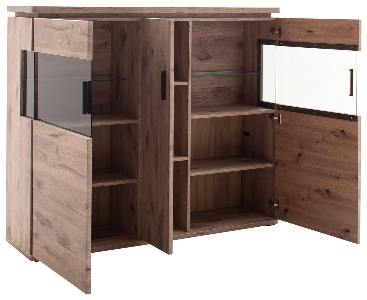 HIGHBOARD Eiche dunkel  150/124/38 cm  - Eiche dunkel/Anthrazit, Konventionell, Glas/Holzwerkstoff (150/124/38cm) - Cantus