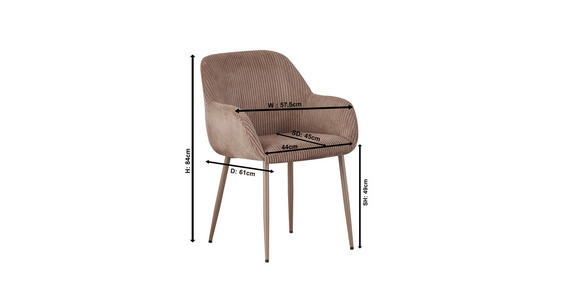 ARMLEHNSTUHL in Eisen Cord - Taupe, Design, Textil/Metall (57,5/84/61cm) - Xora