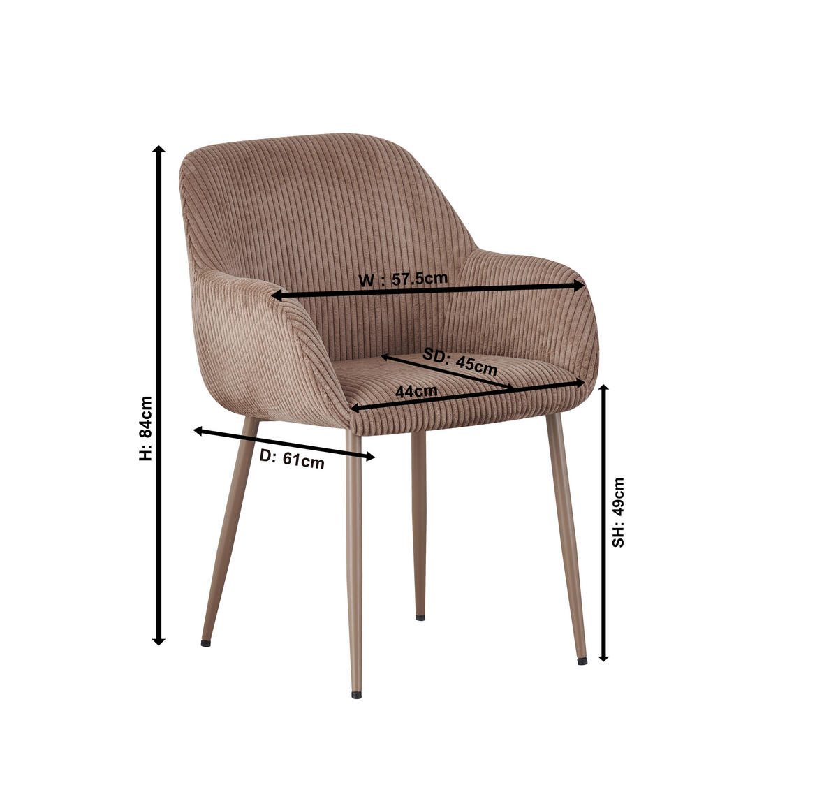ŽIDLE S PODRUČKAMI, železo, manšestr, šedohnědá - šedohnědá, Design, kov/textil (57,5/84/61cm) - Xora