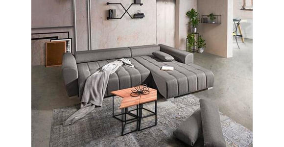 ECKSOFA in Webstoff Braun, Grau  - Silberfarben/Braun, Design, Kunststoff/Textil (304/218cm) - Carryhome