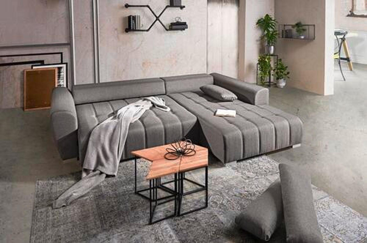 ECKSOFA in Webstoff Braun, Grau  - Silberfarben/Braun, Design, Kunststoff/Textil (304/218cm) - Carryhome