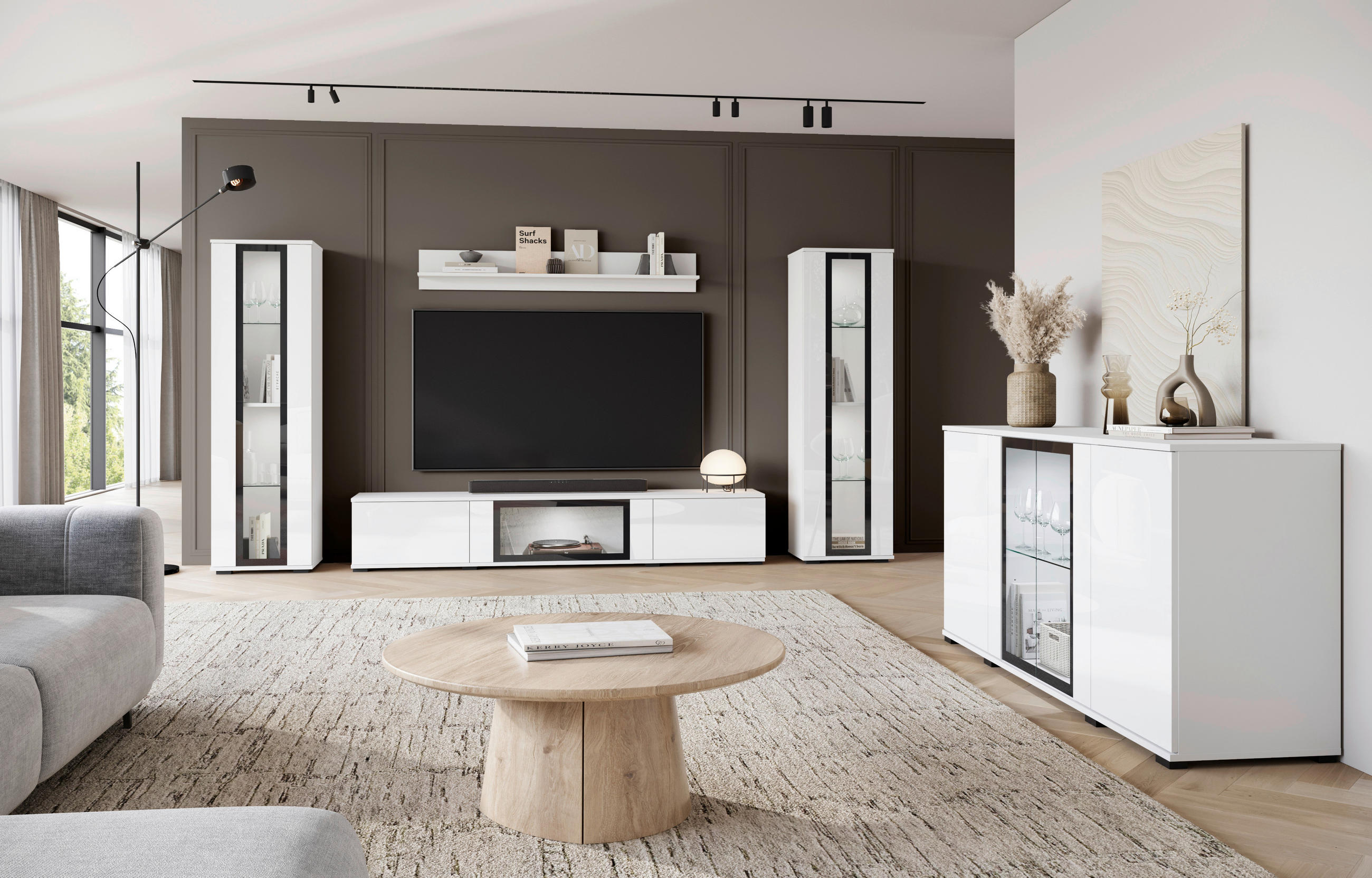 SIDEBOARD 150/69,7/39,5 cm  - vit/vit högglans, Design, trämaterial/glas (150/69,7/39,5cm) - Livetastic