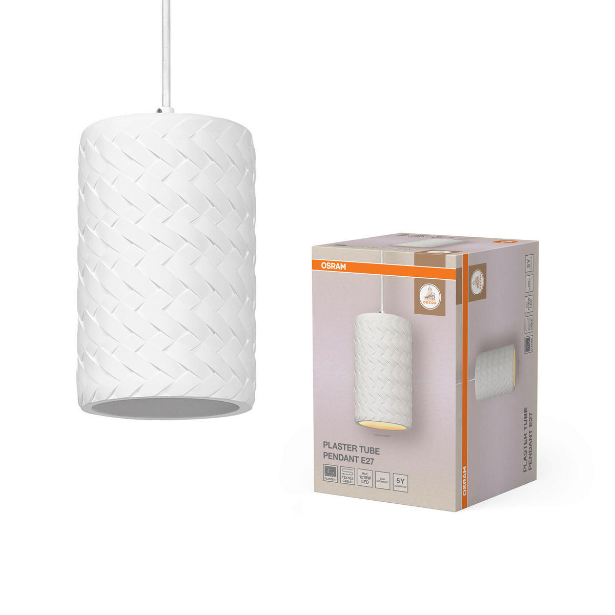 HÄNGELEUCHTE 14/128 cm  - Weiß, Basics, Stein/Metall (14/128cm) - Osram