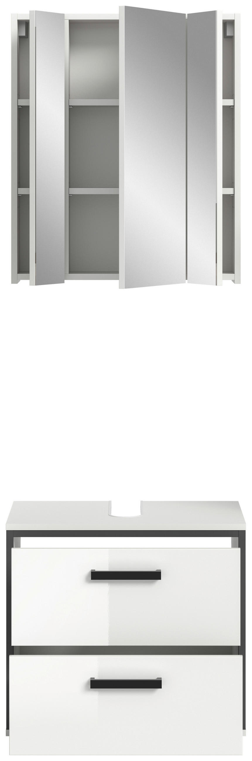 BADEZIMMER 2-teilig  in 60 cm  - Weiß Hochglanz/Schwarz, MODERN, Holzwerkstoff/Kunststoff (60cm) - MID.YOU