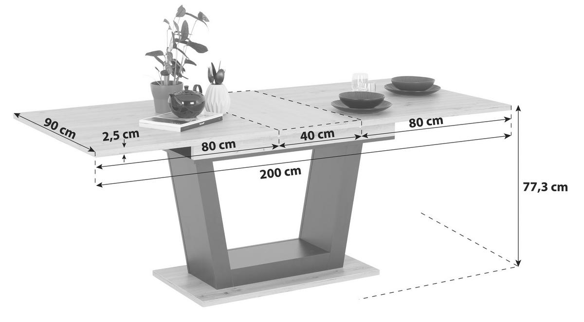 AUSZIEHTISCH Schwarz, Eiche Artisan rechteckig  ausziehbar  - Schwarz/Eiche Artisan, KONVENTIONELL, Holzwerkstoff (160-200/90/77,3cm) - home24