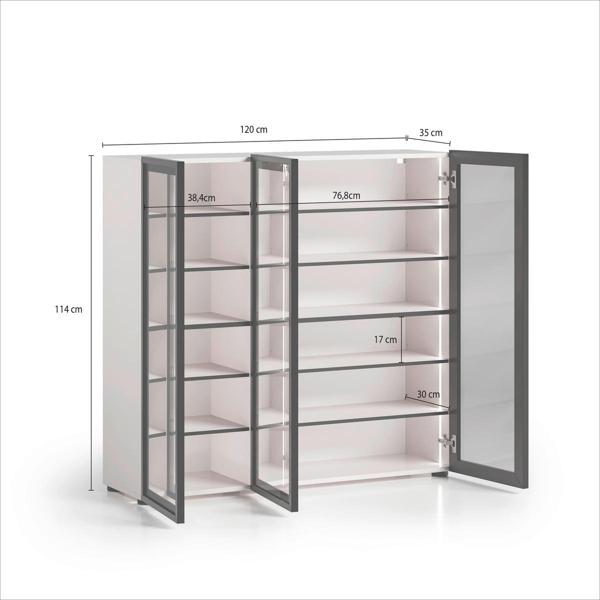 SCHUHSCHRANK Schwarz, Kaschmir  - Kaschmir/Schwarz, Design, Glas/Holzwerkstoff (120/115/34cm) - Voleo