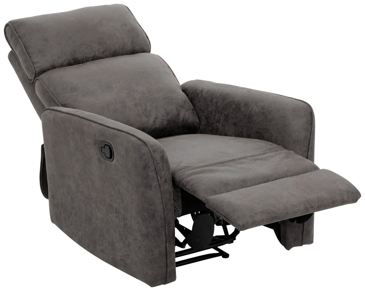 RELAXSESSEL Mikrofaser    - Schwarz/Grau, Design, Holz/Kunststoff (80/105/93cm) - Livetastic