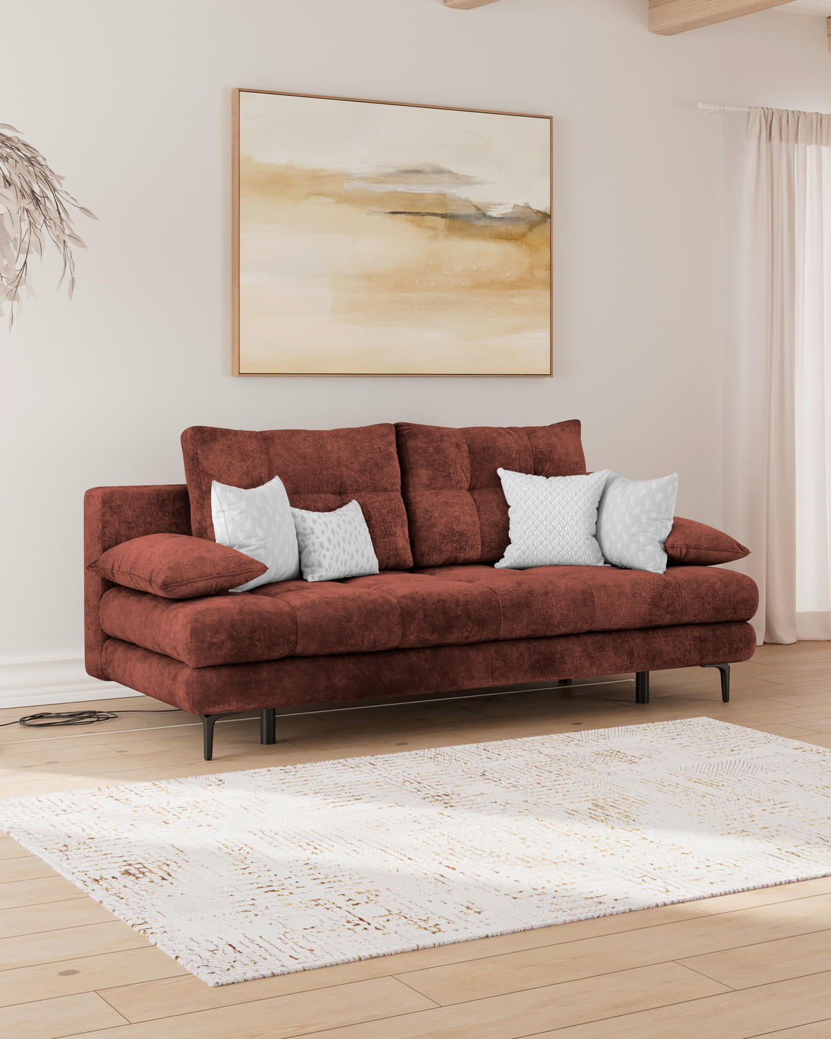 SCHLAFSOFA  mit Liegefunktion, Schlafen auf Sitzhöhe, Rücken echt Chenille Bordeaux  - Bordeaux/Schwarz, KONVENTIONELL, Textil/Metall (203/94/96cm) - Carryhome