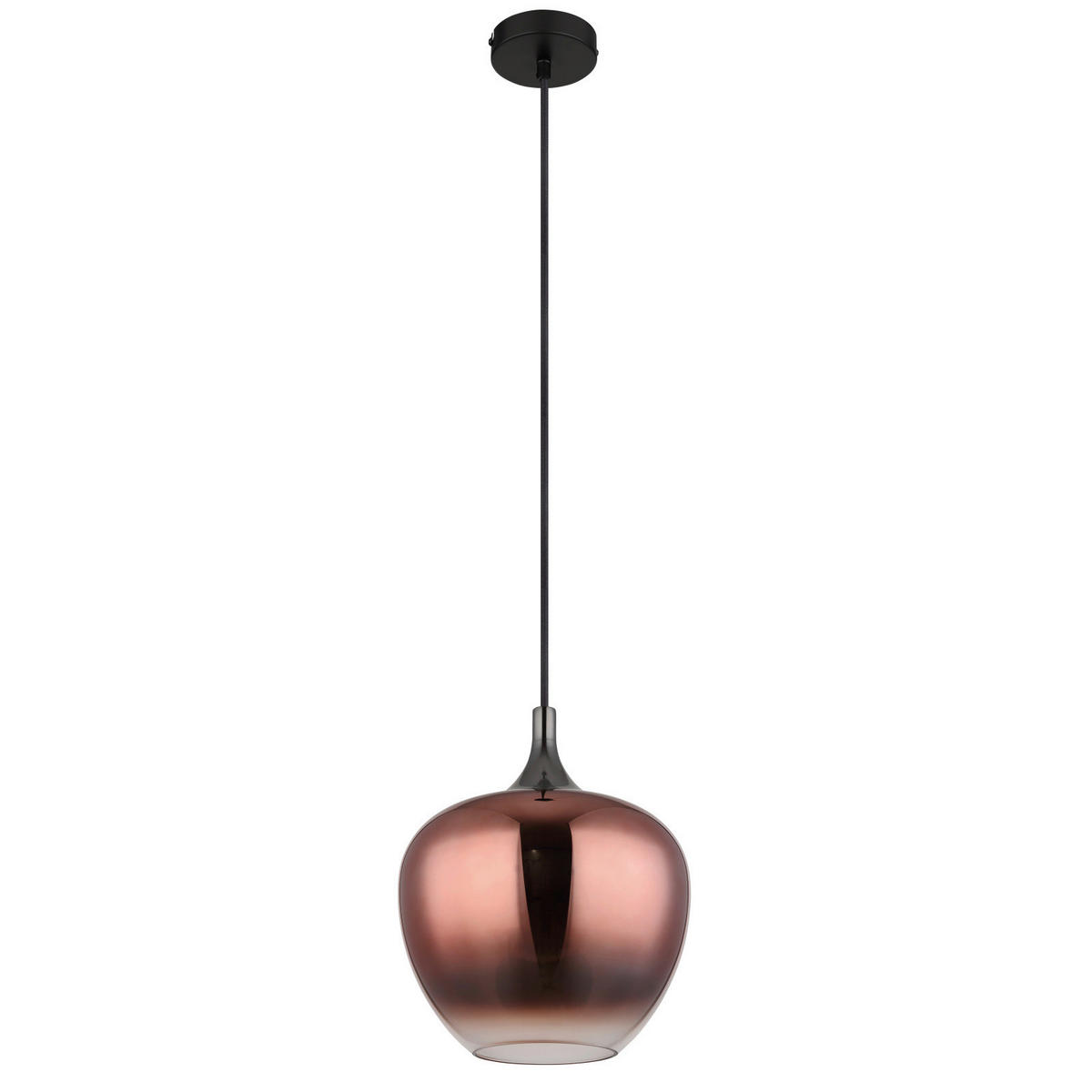 ZÁVESNÉ SVIETIDLO, E27/60 W, 24/120 cm  - čierna/medená, Design, kov/sklo (24/120cm) - Globo