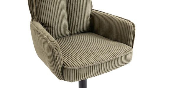 BARHOCKER Cord Olivgrün Eisen Stoffauswahl, Sitzfläche 360° drehbar, inklusive Armlehnen  - Schwarz/Olivgrün, Design, Textil/Metall (54/101-122/58cm) - Novel