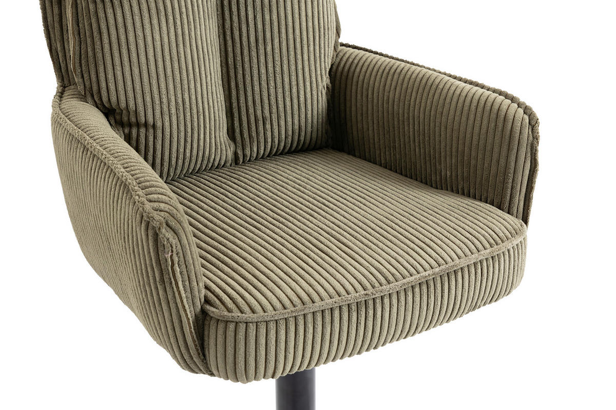 BARHOCKER Cord Olivgrün Eisen Stoffauswahl, Sitzfläche 360° drehbar, inklusive Armlehnen  - Schwarz/Olivgrün, Design, Textil/Metall (54/101-122/58cm) - Novel
