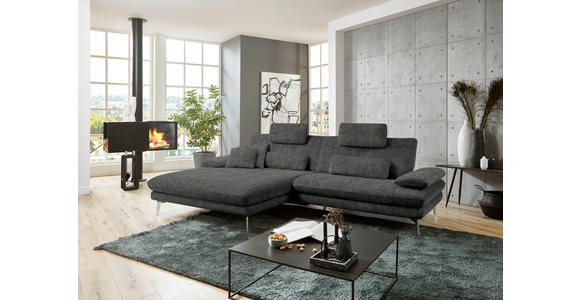 ECKSOFA in Velours Dunkelgrau 184/284 cm - Dunkelgrau/Schwarz, Design, Textil/Metall (184/284cm) - Dieter Knoll