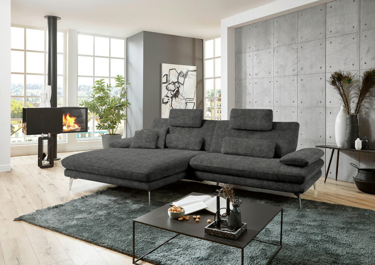 ECKSOFA in Velours Dunkelgrau  184/284 cm  - Dunkelgrau/Schwarz, Design, Textil/Metall (184/284cm) - Dieter Knoll