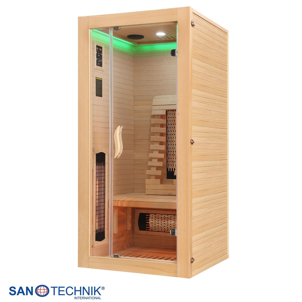 INFRAROTKABINE für 1 Personen  - Naturfarben, Basics, Glas/Holz (90/190/90cm) - Sanotechnik