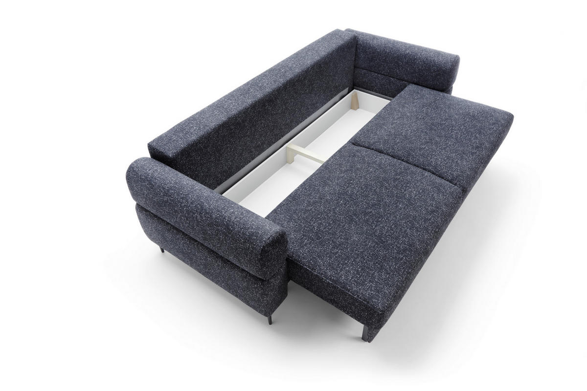 SCHLAFSOFA Nordic in Velours Blau  - Blau/Schwarz, Basics, Textil/Metall (232/94/102cm) - Livetastic