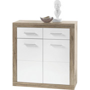 KOMODA, bela, hrast sonoma - aluminij/bela, Design, umetna masa/leseni material (82/88/37cm) - XORA