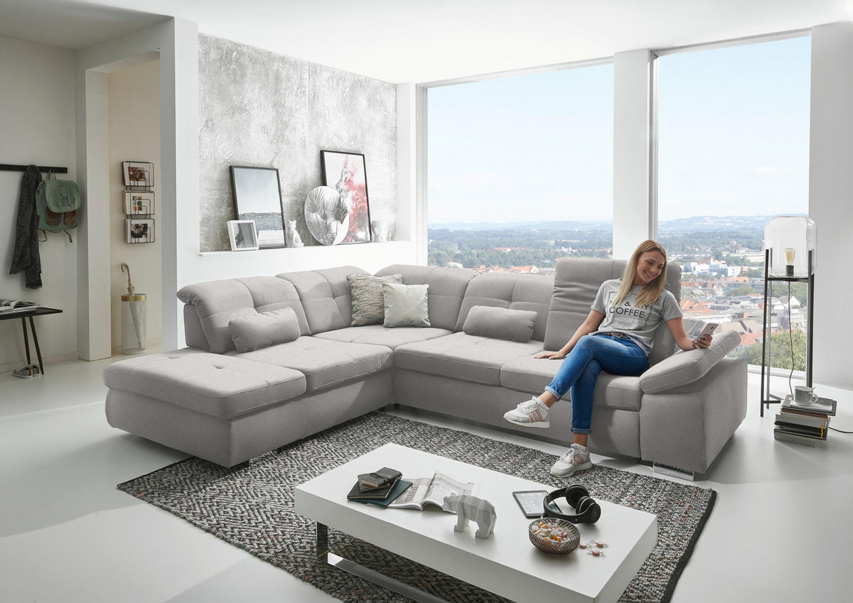 ECKSOFA  in Mikrofaser Silberfarben  260/312 cm  - Chromfarben/Silberfarben, Design, Textil/Metall (260/312cm) - Beldomo Style