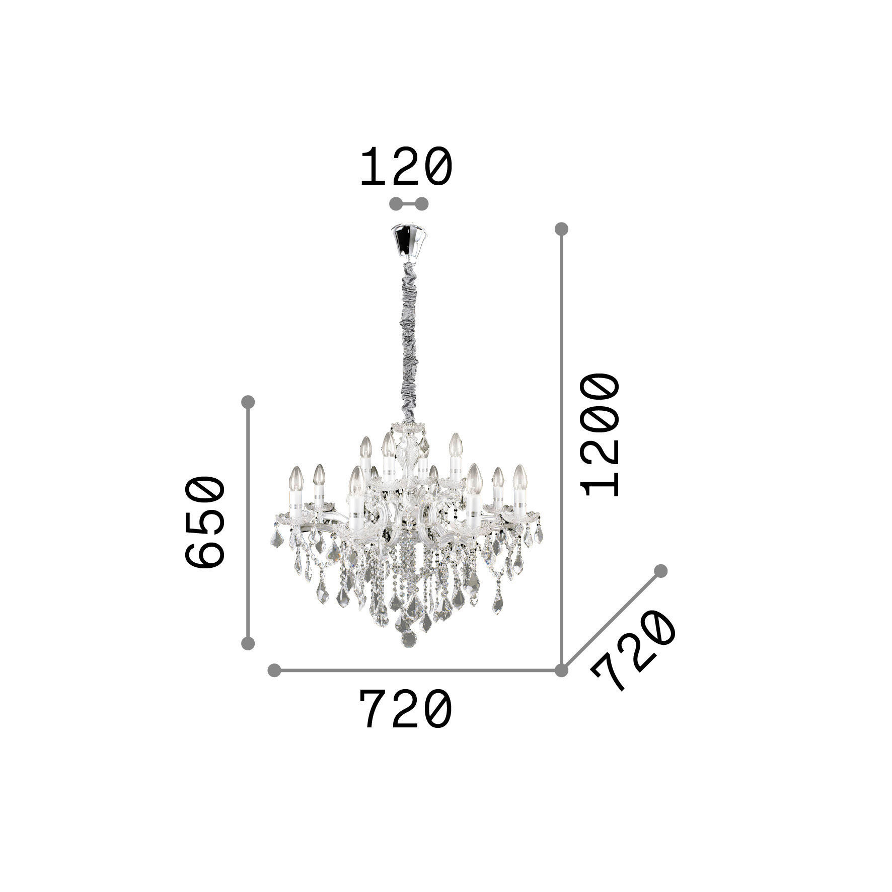 KRONLEUCHTER Florian Oro 72/90-120 cm   - Messingfarben/Goldfarben, KONVENTIONELL, Glas/Stein (72/90-120cm) - Ideal Lux