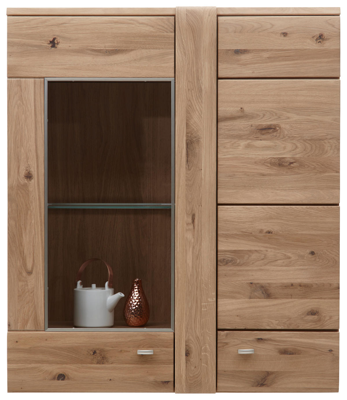 HÄNGEVITRINE in furniert, massiv Eiche Eichefarben  - Eichefarben/Alufarben, KONVENTIONELL, Glas/Holz (89/103,3/37,7cm) - Voleo