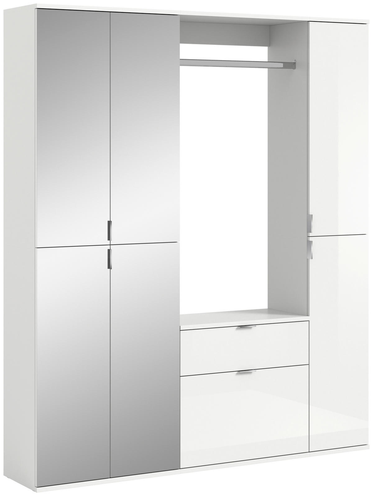 GARDEROBE 152/193/34 cm  - Weiss Hochglanz/Silberfarben, Modern, Glas/Holzwerkstoff (152/193/34cm) - MID.YOU