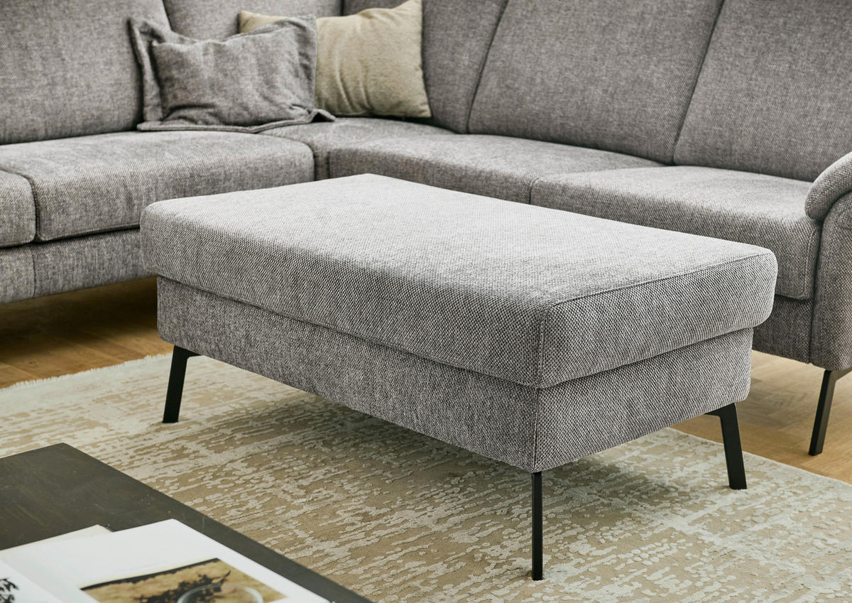 HOCKER Flachgewebe Platinfarben  - Platinfarben/Schwarz, KONVENTIONELL, Textil/Metall (113/47/68cm) - Pure Home Comfort