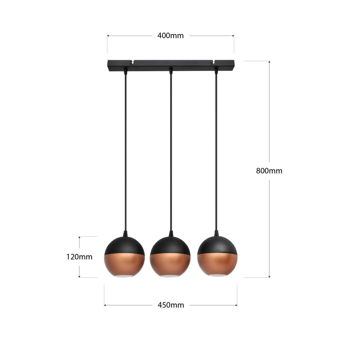 HÄNGELEUCHTE MIDWAY 45/12/80 cm   - Schwarz/Kupferfarben, Trend, Metall (45/12/80cm)