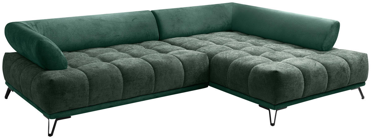 ECKSOFA Dunkelgrün Chenille Zierkissen, Rückenkissen, Rücken echt  - Dunkelgrün/Schwarz, MODERN, Textil/Metall (262/184cm) - MID.YOU