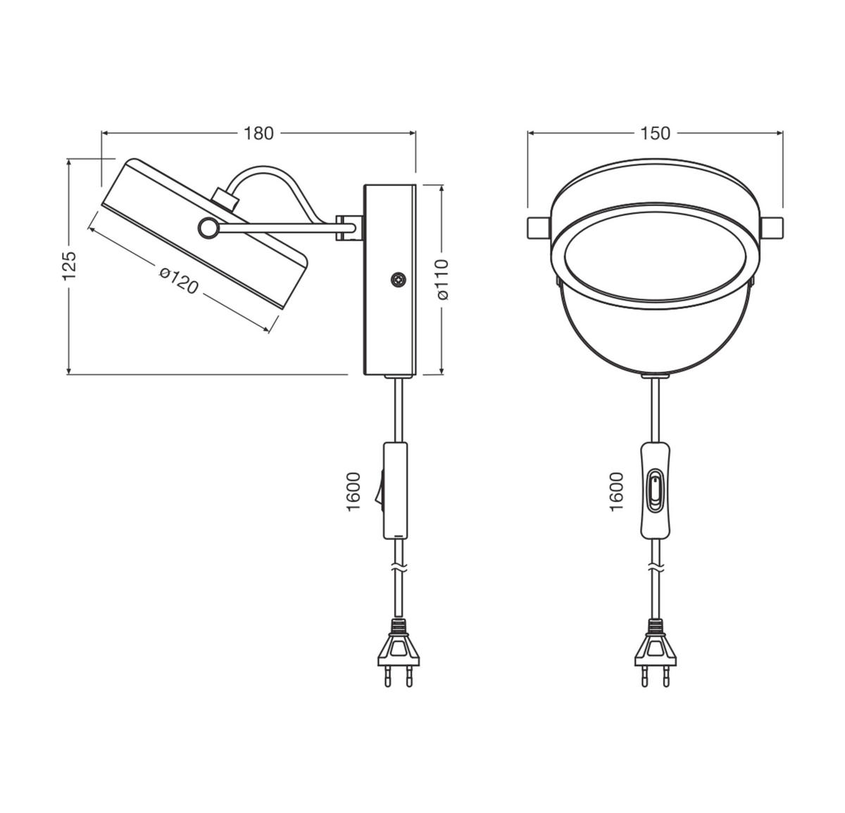 LED-WANDLEUCHTE 15/18/12,5 cm   - Schwarz, Design, Kunststoff/Metall (15/18/12,5cm) - Osram