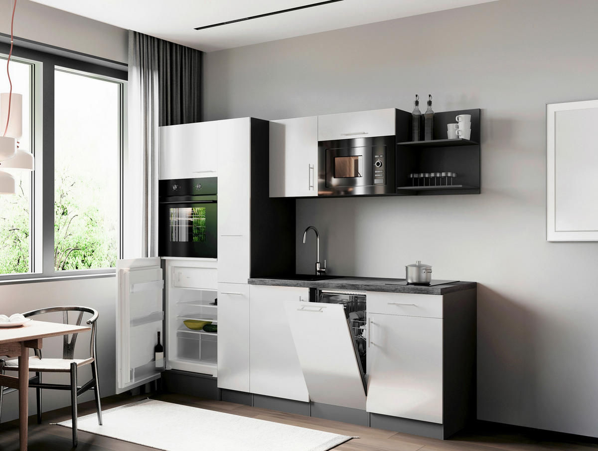 KÜCHENBLOCK Oliver 235 cm  in Weiß  - Weiß/Grau, Trend, Holzwerkstoff/Metall (235cm) - Respekta
