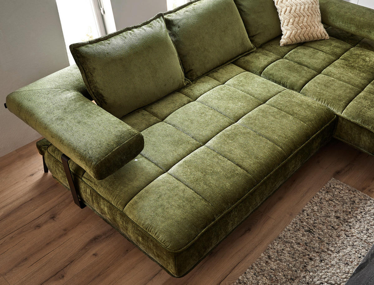 ECKSOFA in Webstoff Olivgrün  180/266 cm  - Schwarz/Olivgrün, Design, Textil/Metall (180/266cm) - Welnova