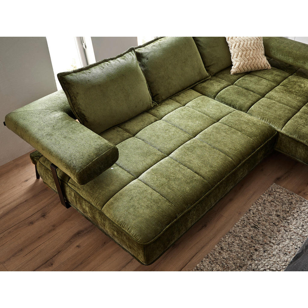 Thumbnail - Welnova Ecksofa, Olivgrün, Textil, Uni, 3-Sitzer, Füllung: Schaumstoff, Ottomane links, L-Form, 266x180 cm, Made in EU, ...