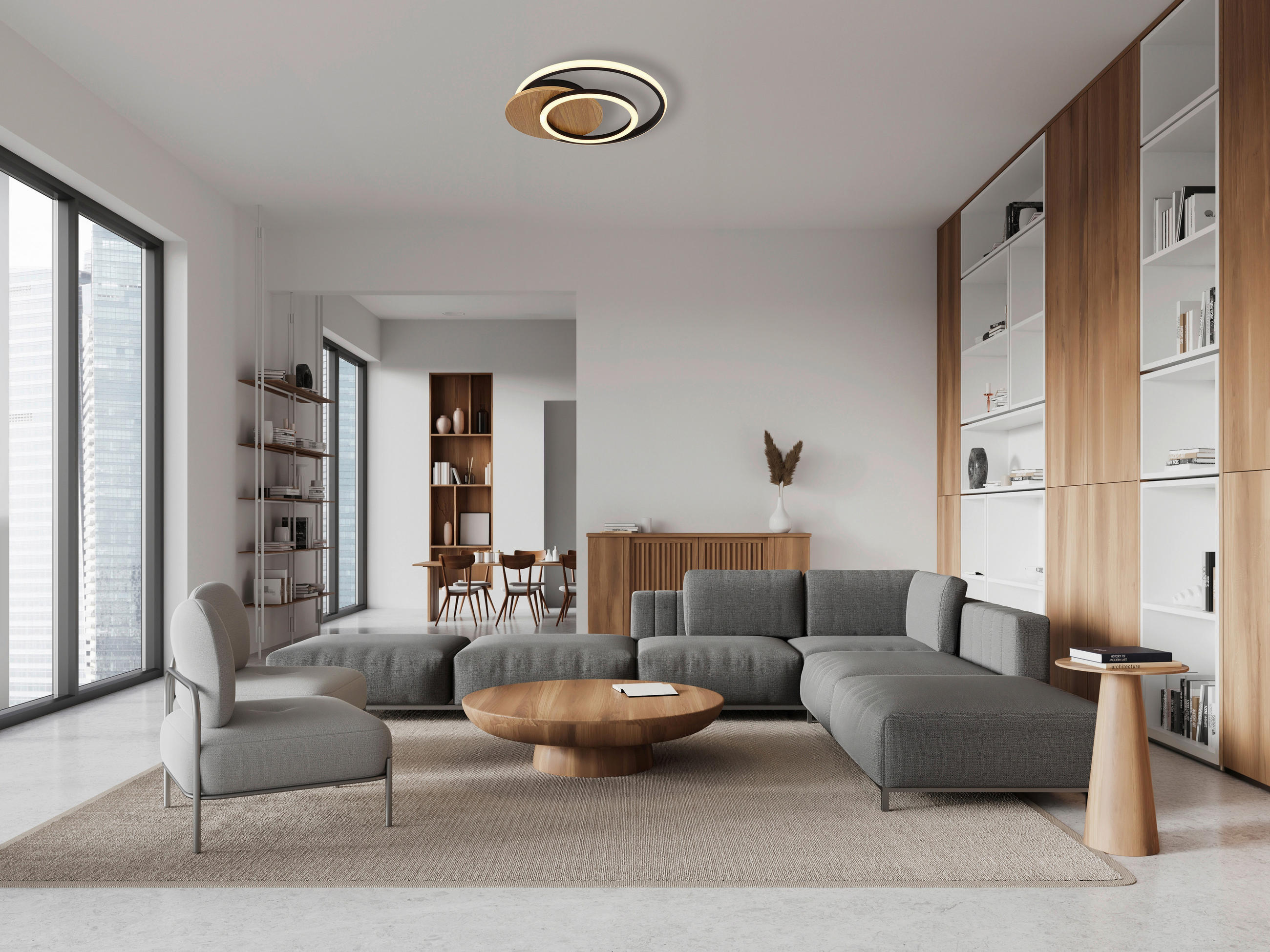LED-DECKENLEUCHTE    38/36/6,5 cm  - Dunkelbraun/Opal, Natur, Holzwerkstoff/Kunststoff (38/36/6,5cm) - Globo