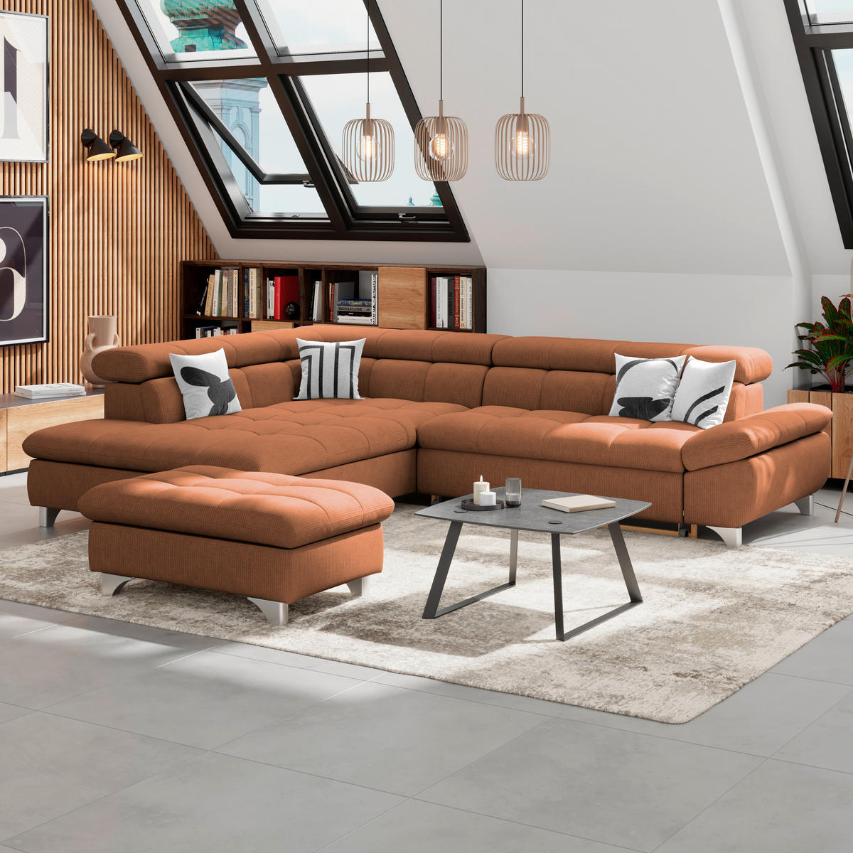 ECKSOFA Terracotta Chenille  - Chromfarben/Terracotta, KONVENTIONELL, Textil/Metall (234/312cm) - Livetastic