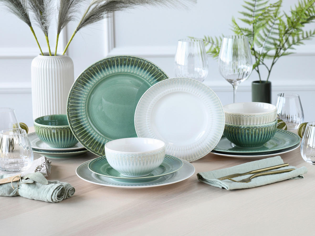 TAFELSERVICE Creme, Perlmutt, Salbeigrün Celadon Mix 12-teilig  - Salbeigrün/Perlmutt, Basics, Keramik - Creatable