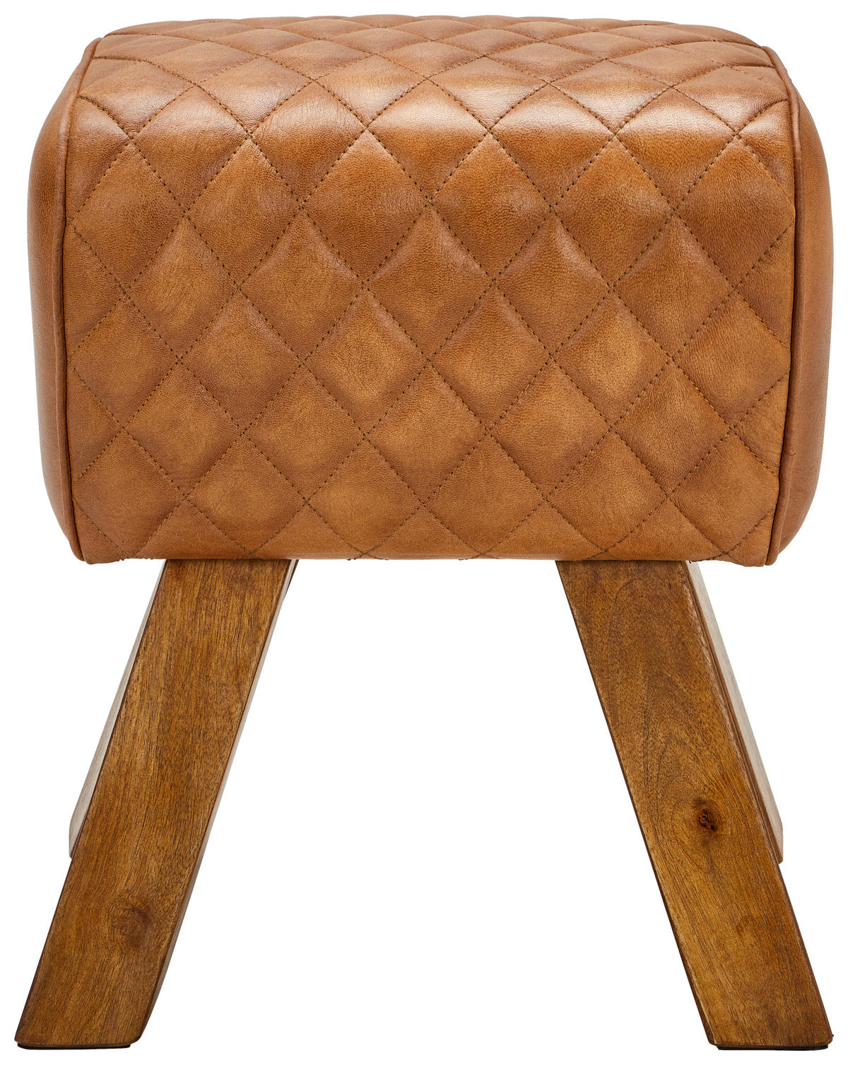 HOCKER Echtleder Mangoholz Braun  - Naturfarben/Braun, LIFESTYLE, Leder/Holz (42/45/35cm) - Livetastic