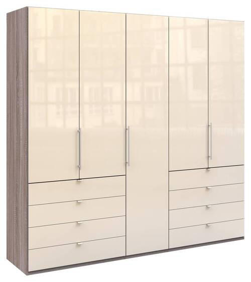 FALTTÜRENSCHRANK 250/236/58 cm 3-türig Trüffeleichefarben, Magnolie  - Chromfarben/Magnolie, KONVENTIONELL, Glas/Holzwerkstoff (250/236/58cm) - Venda
