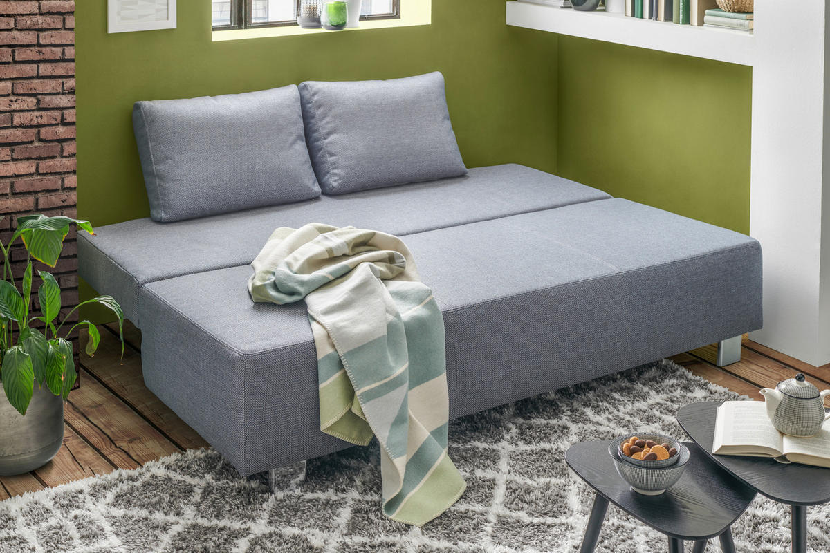 SCHLAFSOFA  mit Stoffauswahl, Rücken echt Grau  - Chromfarben/Grau, Design, Textil/Metall (197/88/89cm) - Livetastic