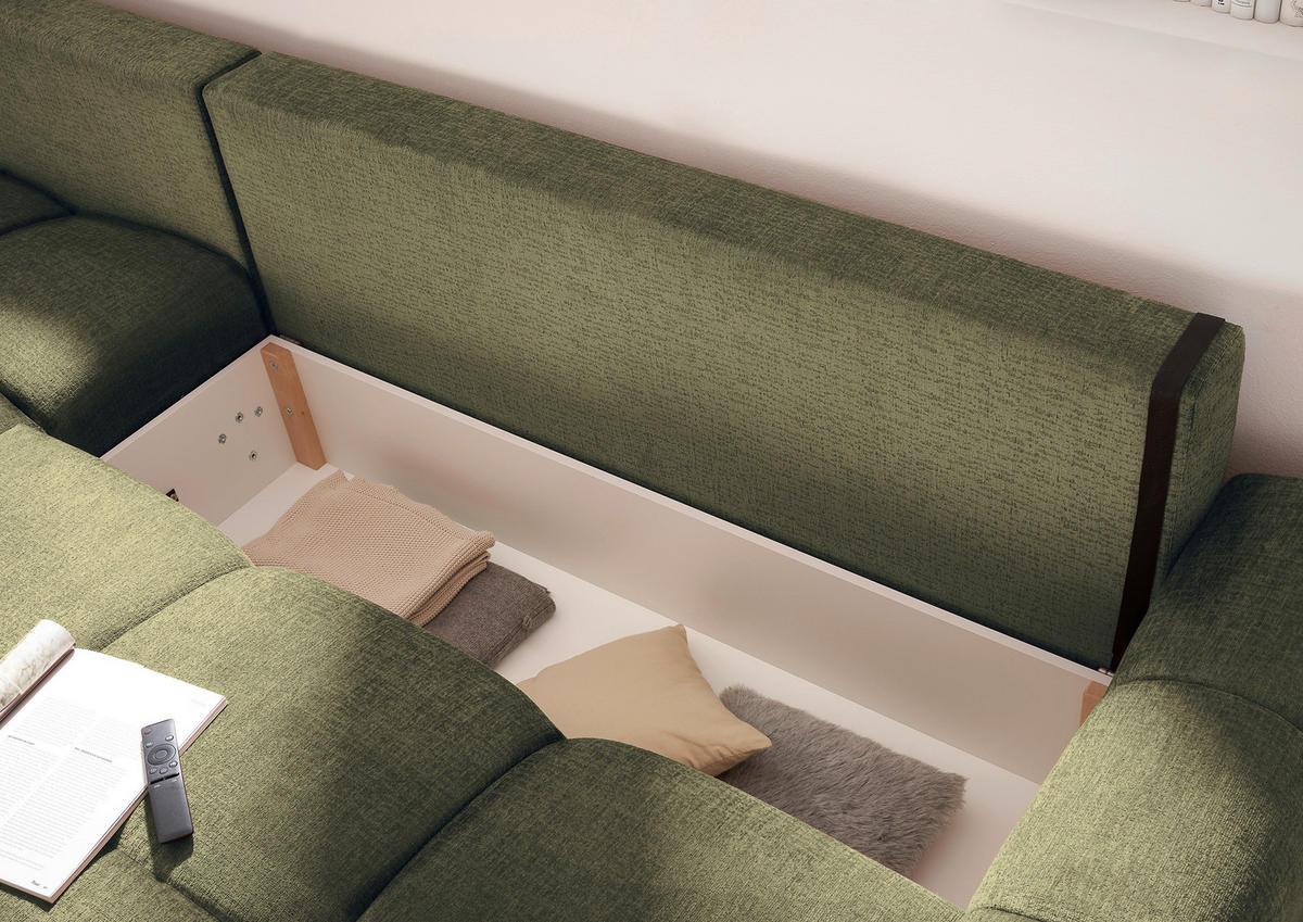 HÖRNBÄDDSOFFA 3-sits i chenille mörkgrön  - svart/mörkgrön, Basics, textil/plast (294/183cm) - Livetastic